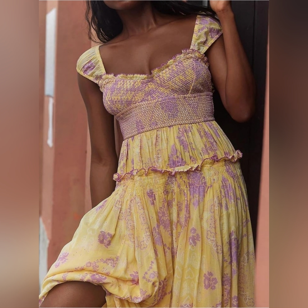 Taoocy Yellow and Purple Maxi Dress Size M NWOT - Picture 3 of 8
